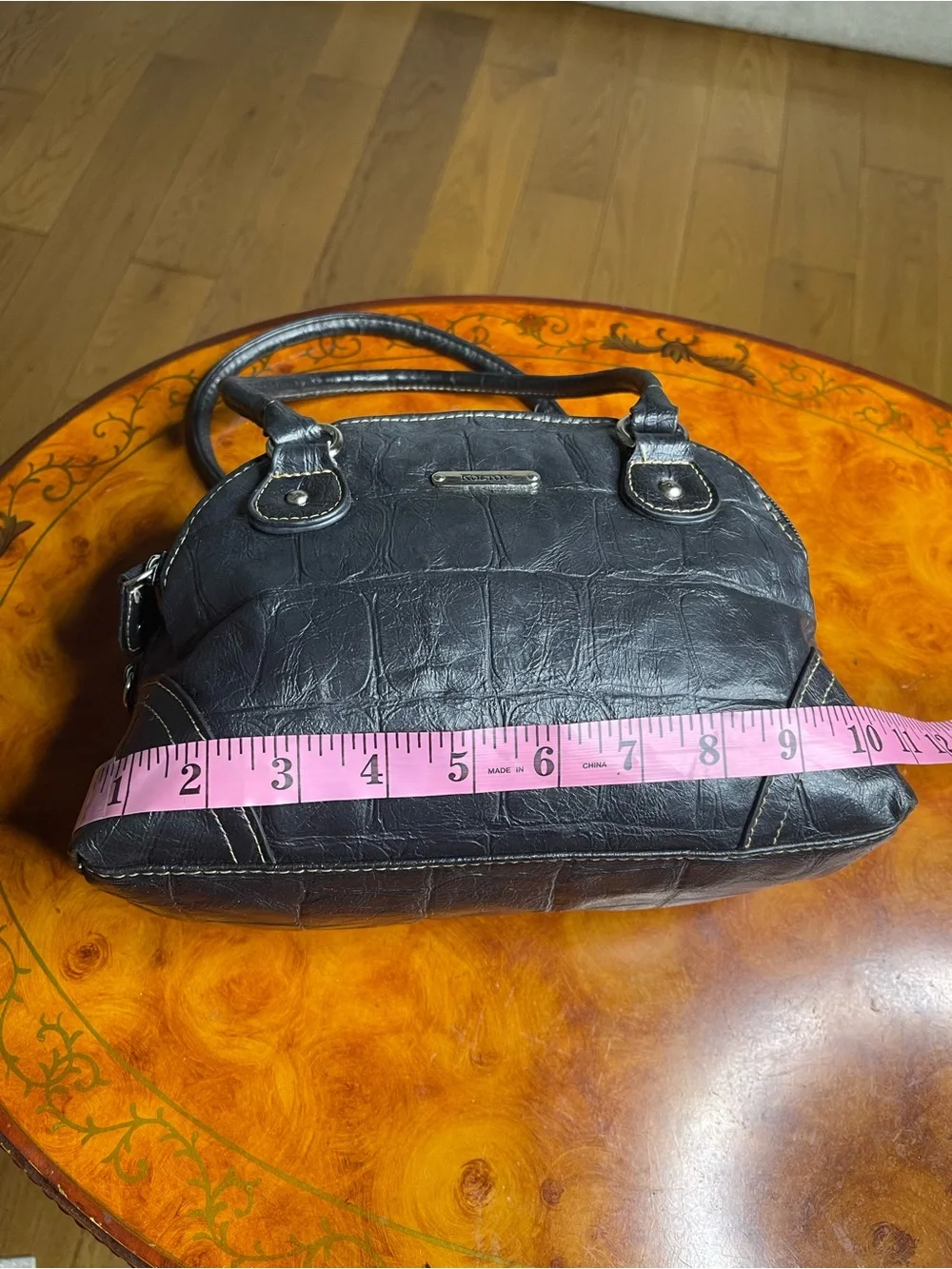Croc-Embossed Dome Satchel in Black by No Brand